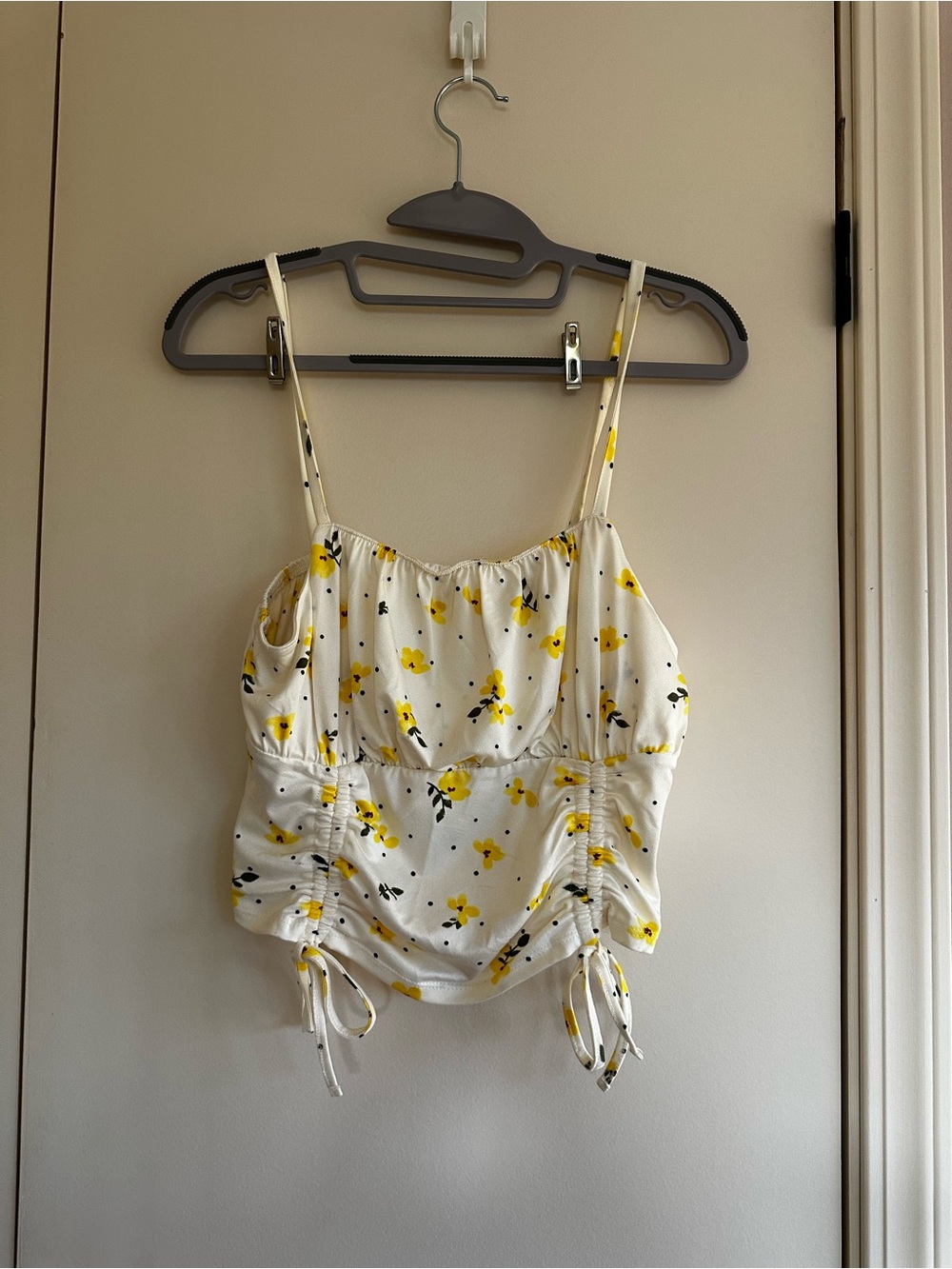 Floral Ruched Cami Top | Yellow Daisy Print Crop Top